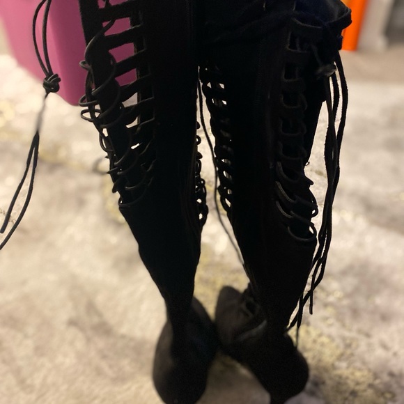 Lane Bryant Black Cutout LaceUp Over Knee Boot - Picture 6 of 8